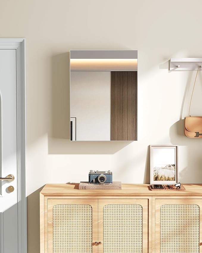 CHOEZON Wall-Mounted Bathroom Vanity with Mirror, Medicine Cabinet with Storage Function, Hanging Storage Cabinet, Adjustable Shelves, White