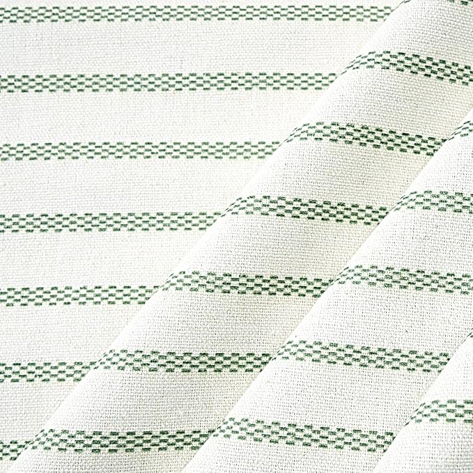 Farmhouse Shower Curtain,Beige and Green Stripe,Button Curtain,Linen and Cotton Blend Fabric,Rustic Charm Country Chic Style,72x72 in