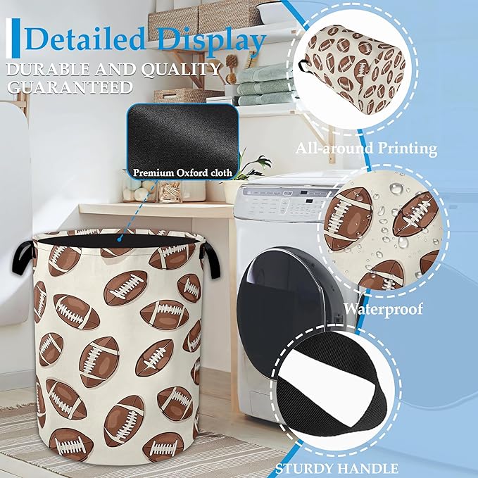 America Football Laundry Basket Collapsible Laundry Hamper with Handle, Oxford Clothes Toy Storage Bin for Bathroom Bedroom Room Decor, Gift Basket 16" X 20.8"