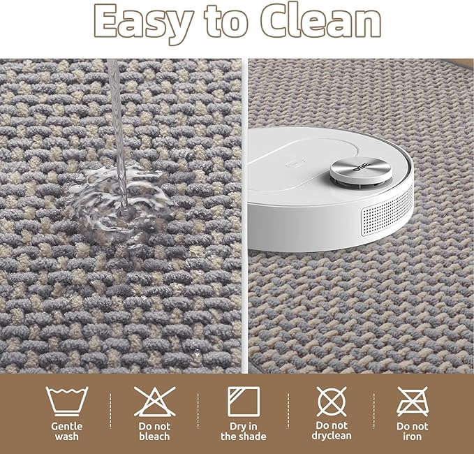 PADOOR-Bath Mat Runner-Super Absorbent Chenille Bathroom Mats-Rubber Backed Bath Mats for Bathroom Non Slip, Easy Clean Bathroom Runner Rugs Front of Bathtub,Shower Room,Sink-17×59, Grey&Beige