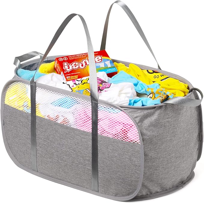 Tear Proof Pop Up Laundry Hampers, with Strong Handles Laundry Hamper, Easy to Carry & Go Up and Down Stairs, Honeycomb Mesh-Breathable, Easy to Collapsible Laundry Basket. (1.5 Loads)
