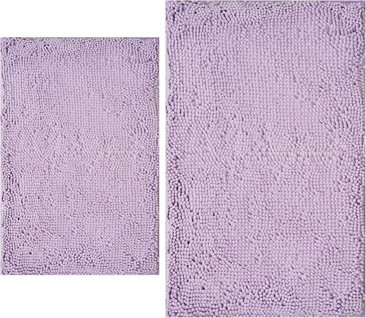 BOANKODU Bathroom Rugs Sets 2 Piece, Extra Soft Chenille Bath Mat Absorbent Bathroom Rug, Bathroom Mat with Sturdy PVC Non-Slip Bottom, Machine Washable Bath Rugs (Lavender)