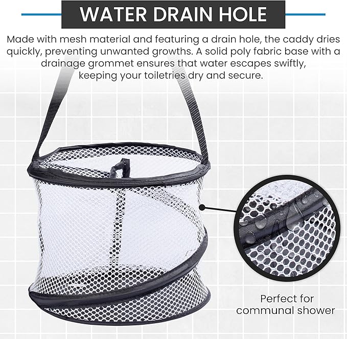 Handy Laundry Foldable Shower Caddy - Collapsible, Portable, Drainage Hole, Carry Handle, Large Compartments, Great Organizer for Camp, Travel, Gym, and Dorm (Black) (Pack of 2)