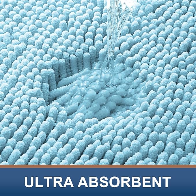 Smiry Luxury Chenille Bathroom Rugs 24x16, Extra Soft and Absorbent Shaggy Bath Mat, Machine Washable, Non-Slip Plush Carpet Runner for Tub, Shower, and Floor, Home Decor Accessories, Sky Blue