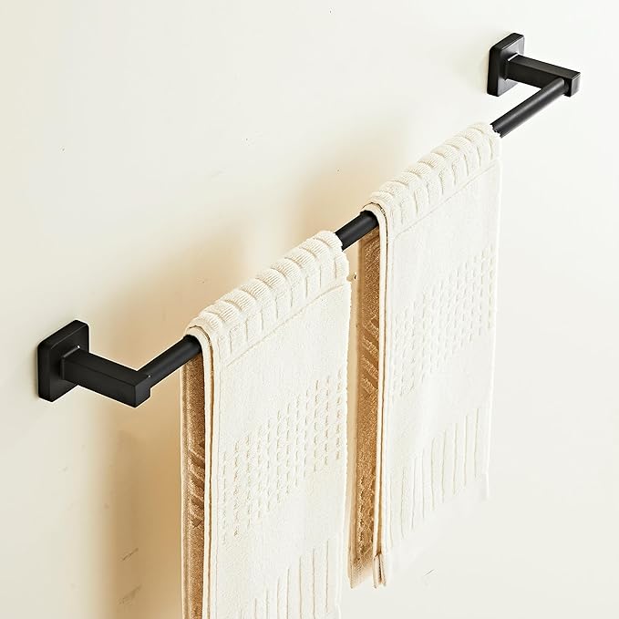 Matte Black Bathroom 24 InchTowel Bar, Bath Accessories Thicken Stainless Steel Shower Towel Rack for Bathroom, Towel Holder Wall Mounted (Total Length 26-Inch)