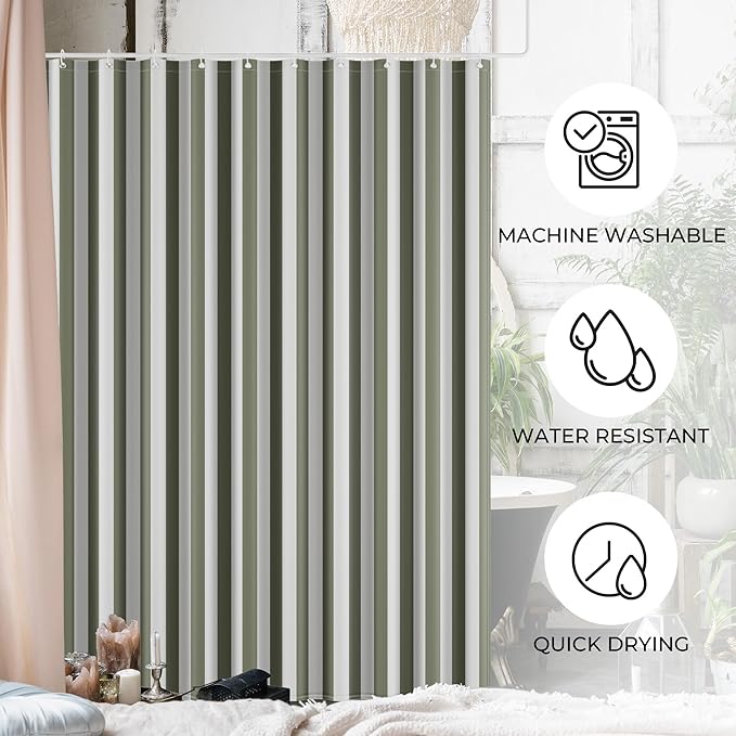 Beautiful Striped Boho Shower Curtain for Your Bathroom - Stylish 72”x72” Sage Green Curtain That Fits Perfectly with Any Bath Decor - Modern & Elegant, Ideal for Brightening Up Your Bathroom at Home