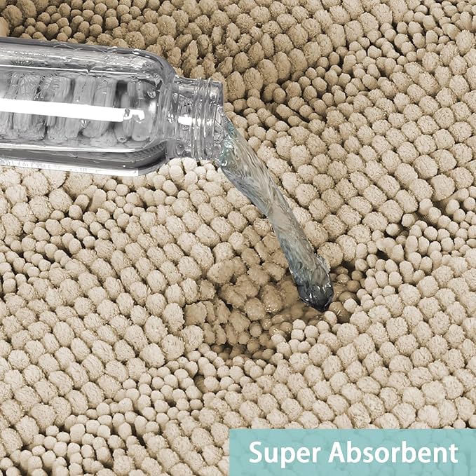 Turquoize Luxury Chenille Bath Rug for Bathroom Rugs Extra Absorbent Bath Mat Non Slip Microfiber Shower Rugs for Bathroom Microfiber Shaggy Carpet Rug Size, 20"x 32", Fog