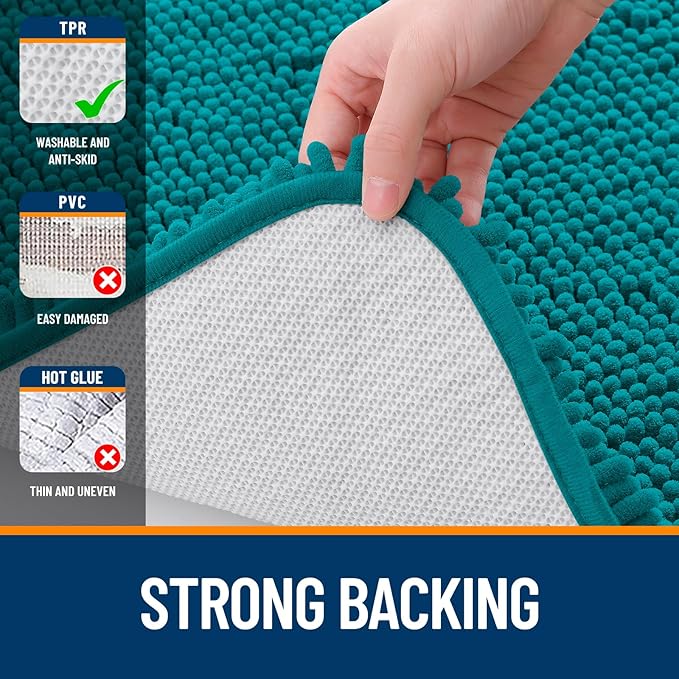 OLANLY Bathroom Rugs 47x20, Extra Soft Absorbent Chenille Bath Rugs, Rubber Backing Quick Dry, Machine Washable Bath Mats for Bathroom Floor, Tub and Shower, Home Decor Accessories, Deep Lake