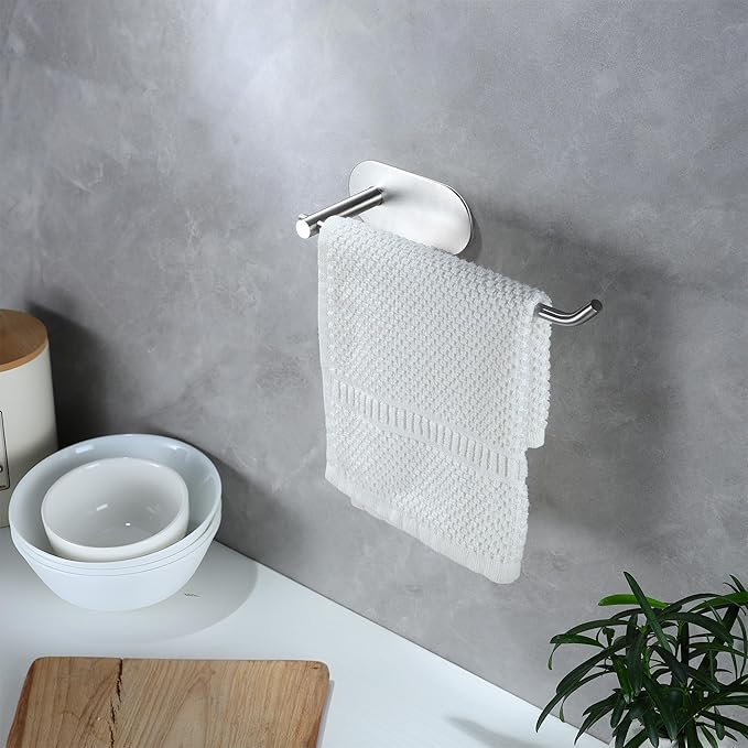 SUNTECH Hand Towel Holder 2 Packs,9-Inch Self-Adhesive Hand Towel Rack for Bathroom and Kitchen, Brushed Stainless Steel Wall Mount Towel Bar,No Drilling