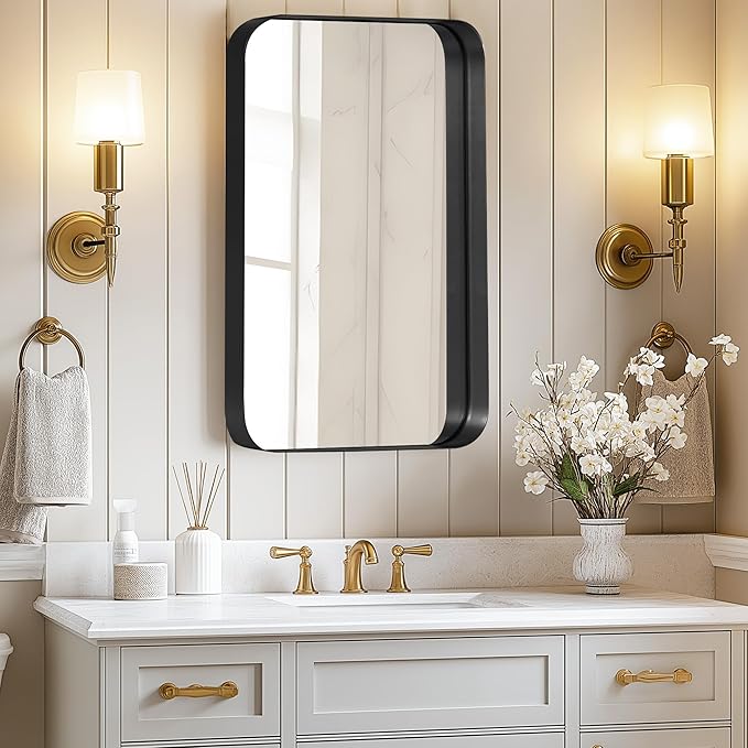 DlandHome Bathroom Medicine Cabinet with Mirror, 24”x16” Recessed Medicine Cabinet for Bathroom with Beveled Edge Mirror, Wall Mounted Deep Set Alumiunm Frame,Black