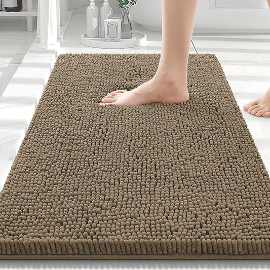 Smiry Luxury Chenille Bathroom Rugs 30x20, Extra Soft and Absorbent Shaggy Bath Mat, Machine Washable, Non-Slip Plush Carpet Runner for Tub, Shower, and Floor, Home Decor Accessories, Camel