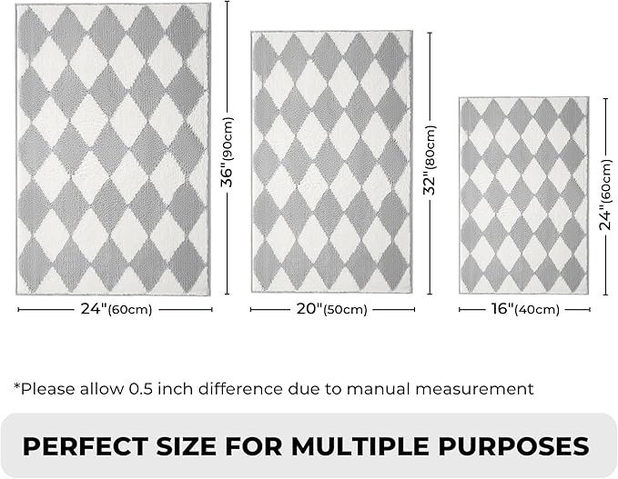 GRANNY SAYS Diamond Bathroom Rugs, 24" x 36", Non-Slip Bath Mats for Bathroom, Plush Shag Absorbent Microfiber Ultra Soft Bath Mat, Cute Washable Rug for Tub, Shower, Bedroom, Light Grey
