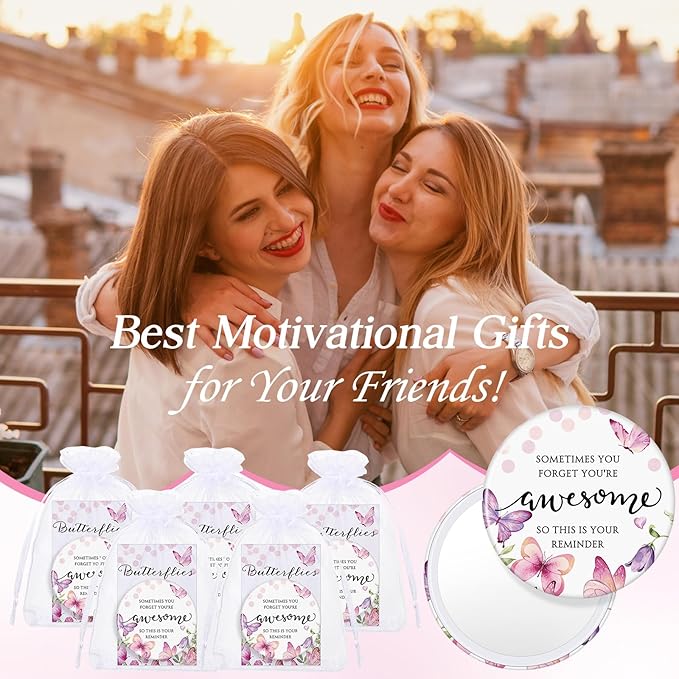 25 Set Mother's Day Inspirational Compact Mirror Religious Bulk Gift for Women Christian Mini Makeup Pocket Mirror Administrative Professional Gift with Card for Volunteer Employee Teacher (Butterfly)
