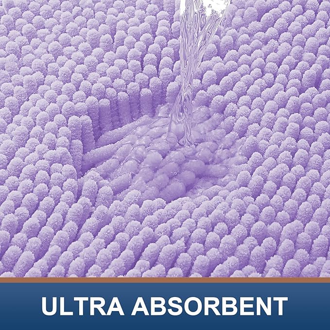 Smiry Luxury Chenille Bathroom Rugs 59x24, Extra Soft and Absorbent Shaggy Bath Mat, Machine Washable, Non-Slip Plush Carpet Runner for Tub, Shower, and Floor, Home Decor Accessories, Purple