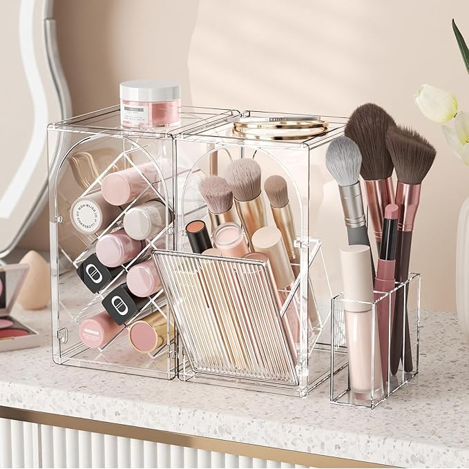 Modular Makeup Organizer, Clear Acrylic Cosmetic Storage Box with Drawer, Vanity Countertop Organizer for Makeup, Skincare and Beauty Accessories – Multiple Styles