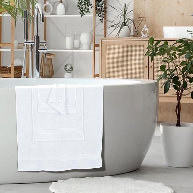 Elvana Home Ultra Soft 6 Pack Cotton Towel Set, Contains 2 Bath Towels 28x55 inch, 2 Hand Towels 16x24 inch & 2 Wash Coths 12x12 inch, Ideal Everyday use, Compact & Lightweight - White