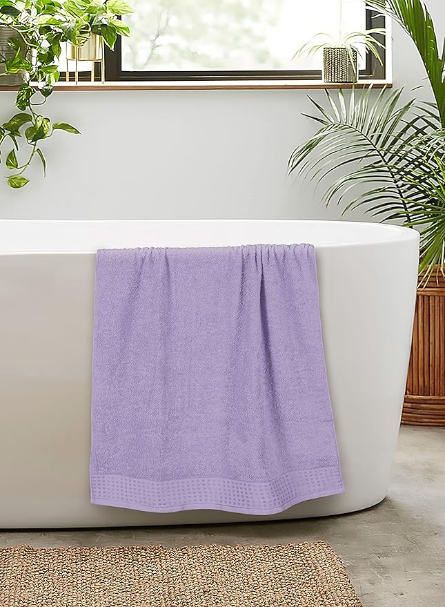GLAMBURG 100% Cotton 2 Pack Oversized Bath Towel Set 28x55 Inches, Ultra Soft Highly Absorbant Compact Quickdry & Lightweight Large Bath Towels, Ideal for Gym Travel Camp Pool - Purple