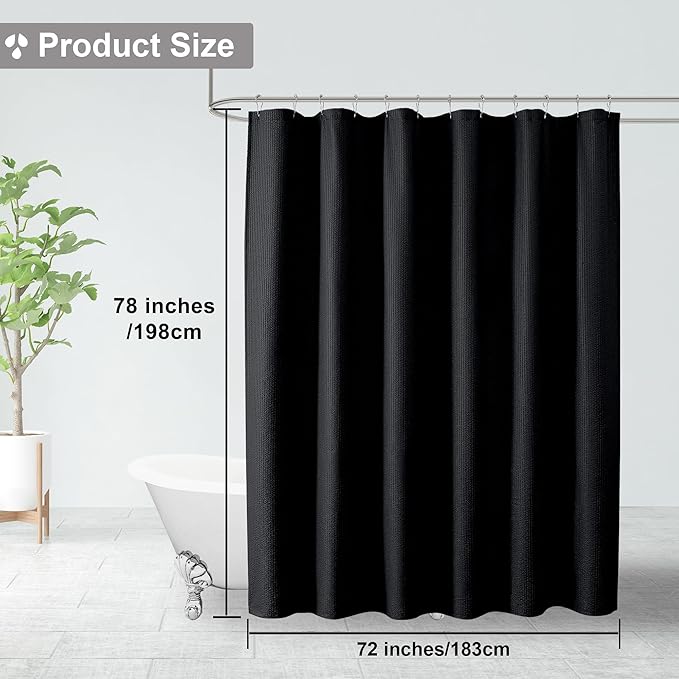 OVZME Berry Black Shower Curtain, Embossed Textured Fabric Shower Curtain for Bathroom - Soft Cloth & Hotel Spa Luxury, Water Repellent, Machine Washable Long Shower Curtain, 72X78, Black