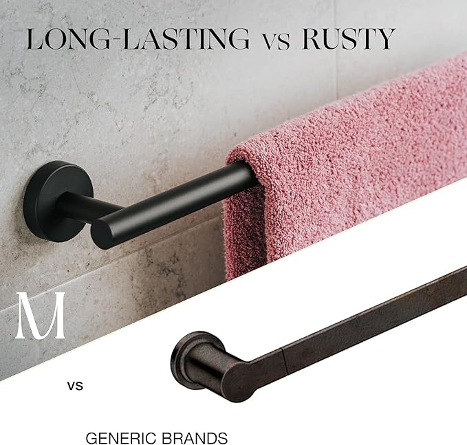 Marmolux Acc - Matte Black Towel Bar - 24 inch Bathroom Towel Holder - Heavy Duty Stainless Steel SUS 304 Bar - Wall Mounted Towel Rack Storage Set - Ideal for Bathroom & Kitchen. - Hand Towel Holder