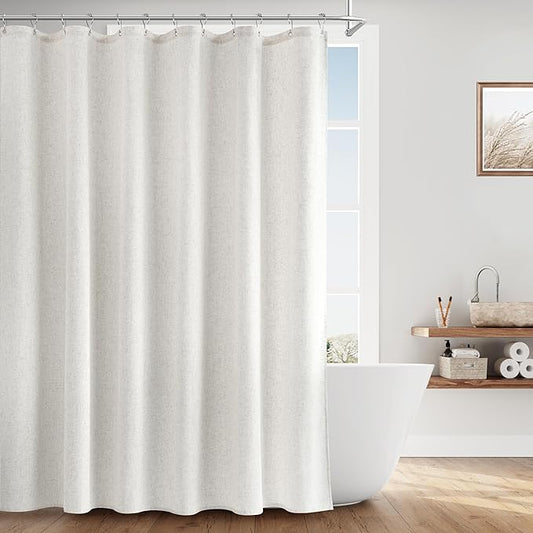 Naturoom Boho Linen Shower Curtain 72 Inch Length Country Farmhouse Cottage Bath Decor Shower Curtains Neutral Cloth Weighted Textured Fabric Bath Curtain,72x72