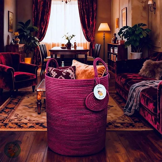 Modern Granny Extra Large Cotton Rope Laundry Hamper 16x22 Inch Dual Secure Woven Handle for Living Room Closet Clothes Blanket Organization