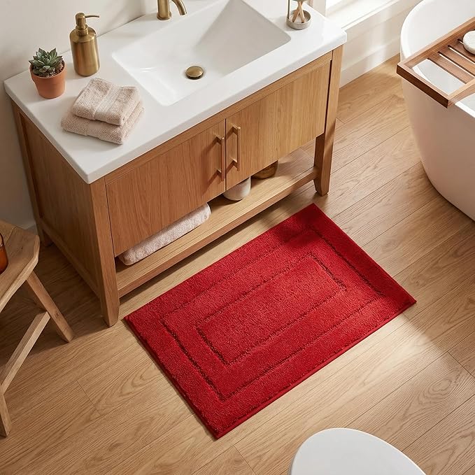 GRANNY SAYS Bathroom Rugs and Mats, 16" x 24" Non-Slip Bath Mat for Bathroom, Super Soft Absorbent Microfiber Bath Rug, Machine Washable and Dry, Small Red Rug for Shower, Tub and Bath Floor