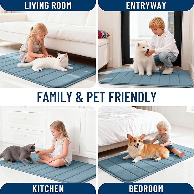 OLANLY Memory Foam Bath Mat 70x46, Super Soft Absorbent Bathroom Rugs, Quick Dry, Machine Washable Shower Floor Rugs, Bathmat Carpet, Bathroom Home Decor Accessories, Airy Blue