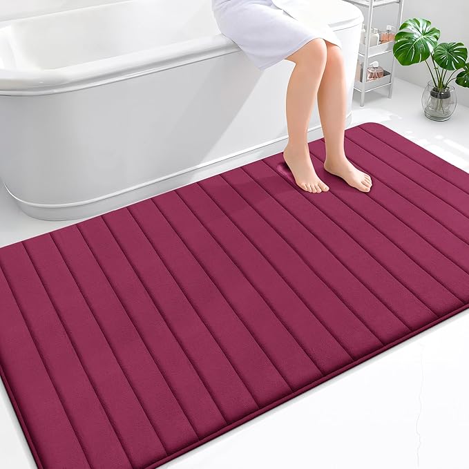 OLANLY Memory Foam Bath Mat 70x46, Super Soft Absorbent Bathroom Rugs, Quick Dry, Machine Washable Shower Floor Rugs, Bathmat Carpet, Bathroom Home Decor Accessories, Burgundy