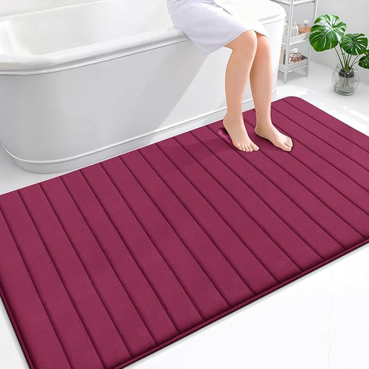 OLANLY Memory Foam Bath Mat 70x46, Super Soft Absorbent Bathroom Rugs, Quick Dry, Machine Washable Shower Floor Rugs, Bathmat Carpet, Bathroom Home Decor Accessories, Burgundy