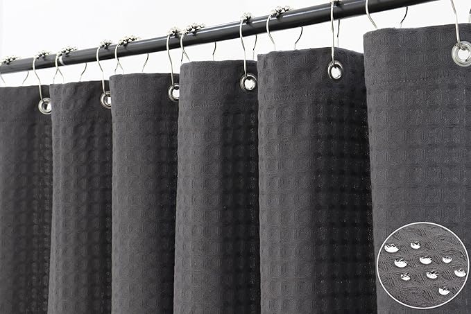 PurpleEssenecs Shower Curtain - Waffle Textured Heavy Duty Thick Fabric for Bathroom, Luxury Weighted Cloth Bath Curtain - Spring Easter Summer - 72" W x 72" L - Pack of 1 - Steel Grey
