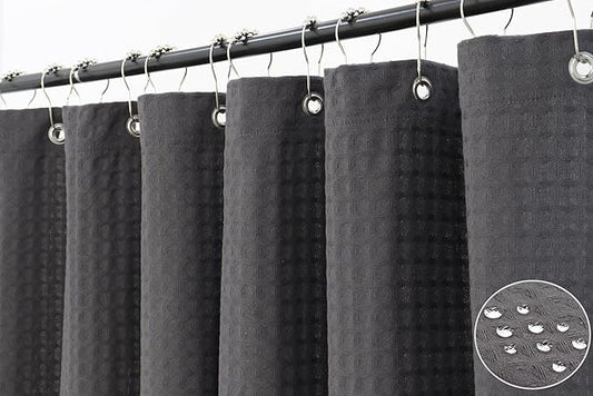 PurpleEssenecs Shower Curtain - Waffle Textured Heavy Duty Thick Fabric for Bathroom, Luxury Weighted Cloth Bath Curtain - Spring Easter Summer - 72" W x 72" L - Pack of 1 - Steel Grey