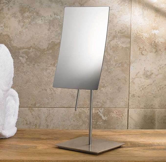 Marriott Minimalist Table-Top Vanity Mirror - Swivel Vanity Mirror with 3X Magnification - Chic Brushed Nickel Finish