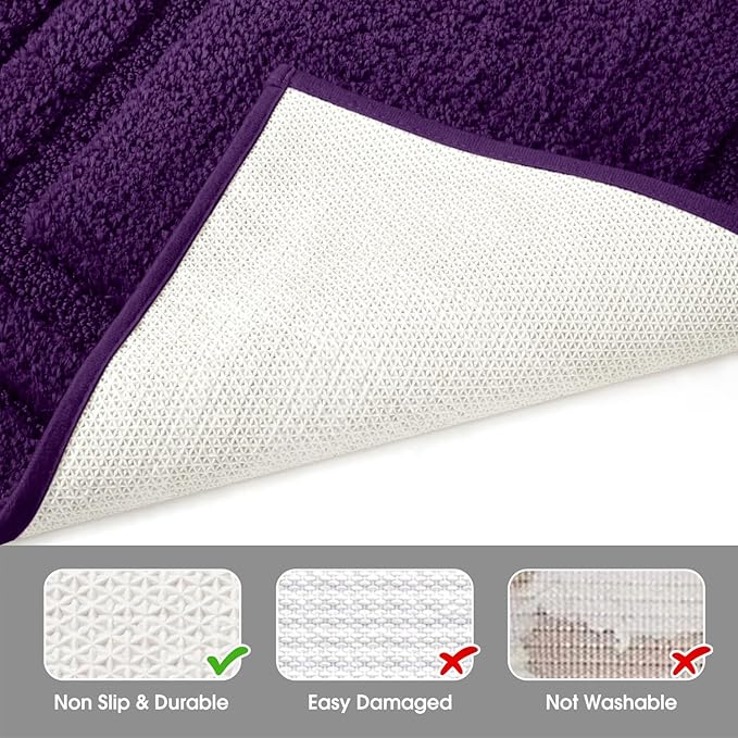 HOMEIDEAS Bathroom Rugs Sets 3 Piece, Super Soft and Absorbent Non Slip Microfiber Toilet Bath Mat with U-Shaped (Purple)
