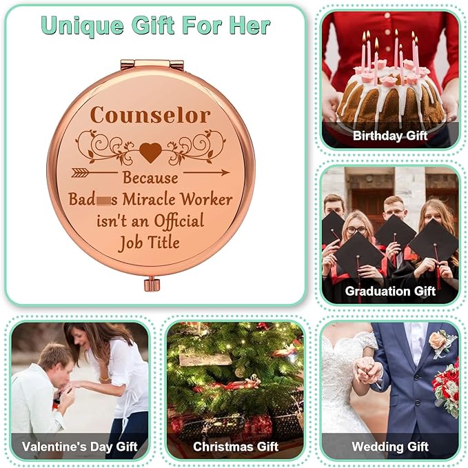 School Counselor Appreciation Gift Counselor Gifts for Women Compact Makeup Mirror for Teacher Counselors Thank You Gifts Folding Makeup Mirror Retirement Christmas Birthday Gift