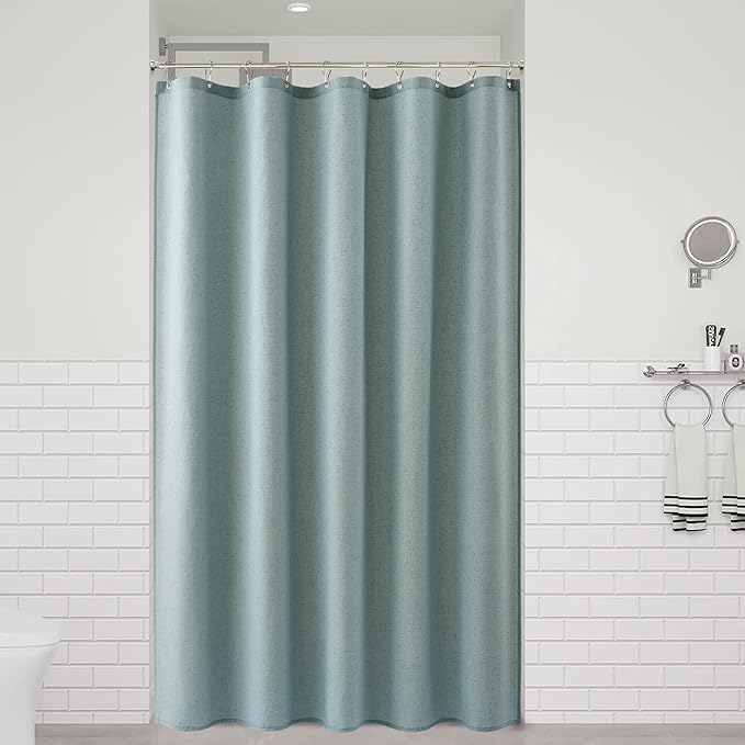 Naturoom Light Blue 54 Inch Shower Curtain - Stall Narrow Half Linen Ultra Thick Fabric Shower Curtain Set with Hooks, Boho Farmhouse Rustic RV Camper Bath Curtains for Bathroom, 54x78
