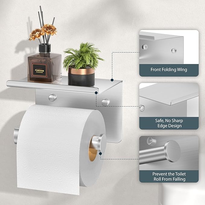 FORIOUS Bathroom Hardware Accessories Set, SUS304 Stainless Steel Towel Bar Set, Modern Towel Racks Holder for Bathroom, Toilet Paper Holder Wall Mounted 5 Pieces(24" Bar, Brushed Nickel)