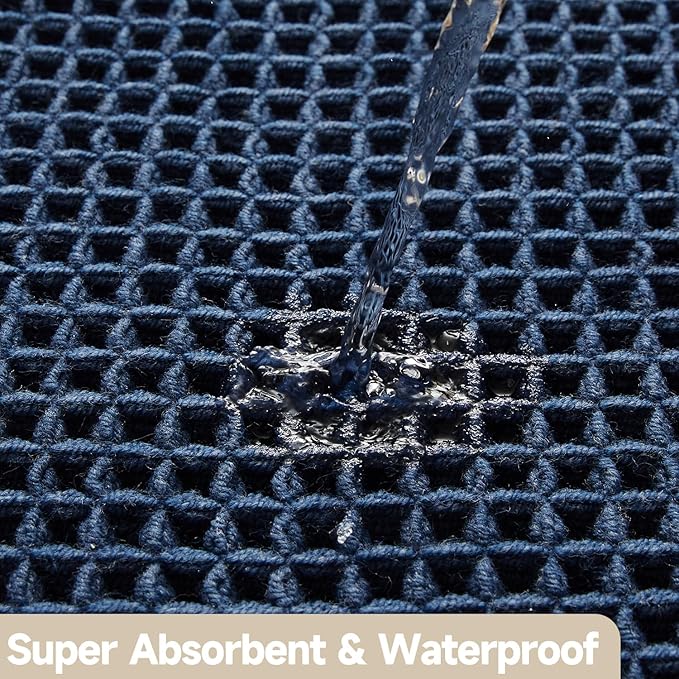 Waffle Bath Mat, Boho Bathroom Rugs Non Slip Washable Super Absorbent Quick Dry Bath Mat Farmhouse Bathroom Decor, 30"x20" Navy Blue