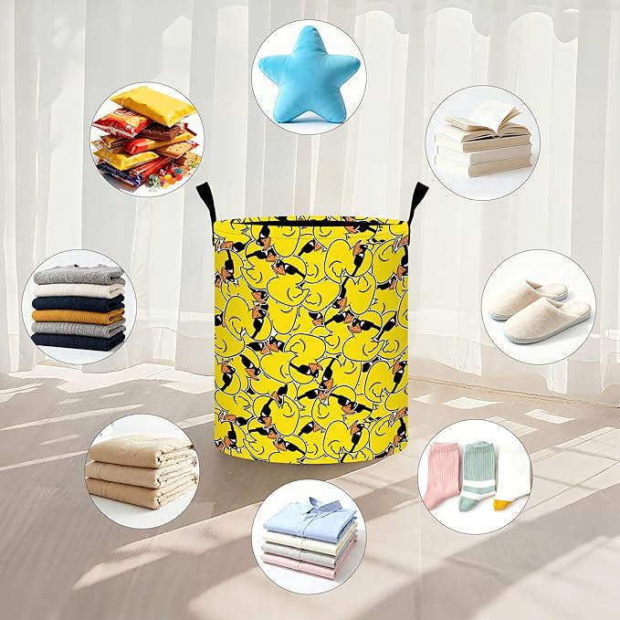 Duck Laundry Basket Storage Bin Foldable Laundry Hamper Clothes Storage Bucket Organizer 19.6x15.7 Inch For Laundry Room/Bedroom/Bathroom
