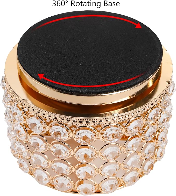 Hedume Crystal Vanity Organizer with 4 Compartments, 360 Degree Rotating Makeup Brush Holder, 4-Slot Glitter Gold Spinning Cosmetic Brushes Display Multi-Functional Desk Organizer Home Decor