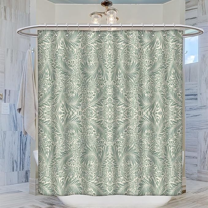 Vintage Botanical Shower Curtain William Morris Designs Green Jungle Fruit Print Shower Curtain Set Polyester Interior Waterproof Shower Curtain with 12 Hooks 72x84 Inches(183x214cm)