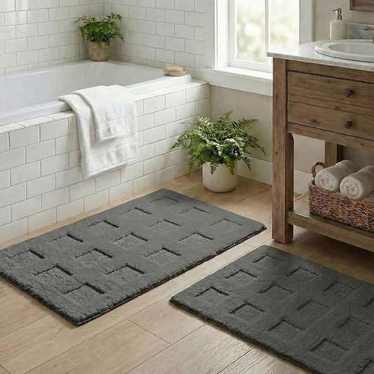 GRANNY SAYS Bathroom Rugs Sets 2 Piece, Super Soft Absorbent Microfiber Bath Mats for Bathroom Non Slip Washable,Waffle Bath Rugs Set for Shower Tub Toilet Decor (Deep Grey, 16" x 24" + 20" x 32")