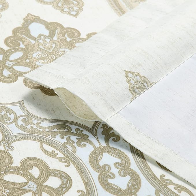 Hudson Vintage Gray Pinted Paisley Window Curtain Pair,Farmhouse Taupe 2 Panels Set,Each 42" W x 63" L and Total 84" Wide and 63" Long