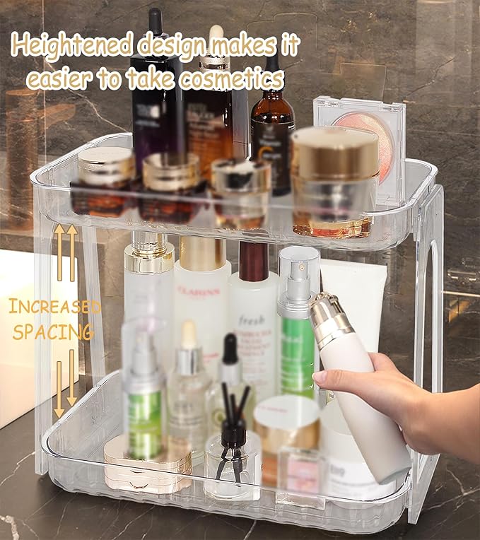 VNIMTI Skincare Organizers 2 Tier, Makeup Organizer Countertop, Cosmetic Display Cases, Makeup???Skincare Organizer for Vanity, Desktop, Bathroon, Ideal for Women (Free Standing - Clear)