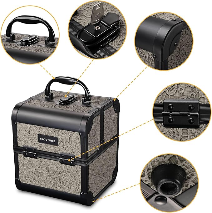 BYOOTIQUE Makeup Train Case Trolley w/Cube Case Cosmetic Organizer Rococo Gray
