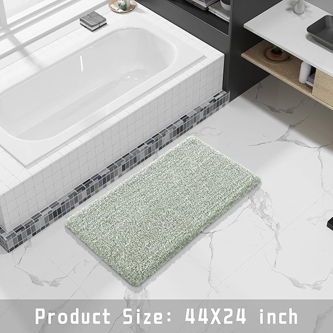 Yimobra Light Green and White Bathroom Rugs Non Slip Washable 44x24, Ultra Soft and Water Absorbent Bath Mats, Plush Fluffy Shower Mat Outside, Luxury Microfiber Thick Matts for Bathroom Floor/Tub