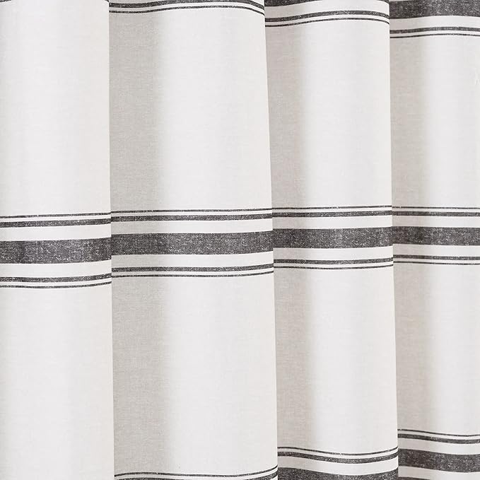 Lush Decor Farmhouse Stripe Cotton Shower Curtain, 72" W x 72" L, Black - Striped Bathroom Curtain - Fabric Shower Curtains - Farmhouse Bathroom Decor