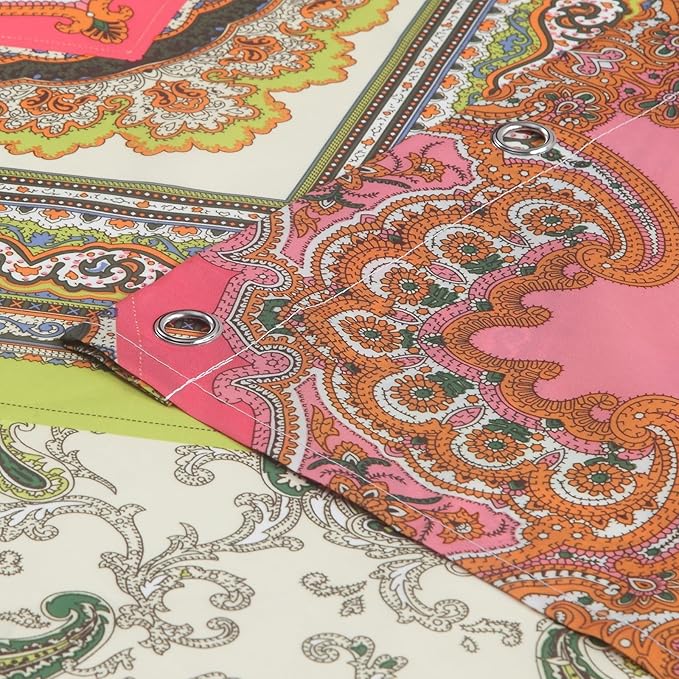 Fabric Shower Curtain, Pink and Green Printed Boho Paisley Pattern Shower Curtains for Bathroom, Waterproof Bathroom Curtains, 72" W x 72" H