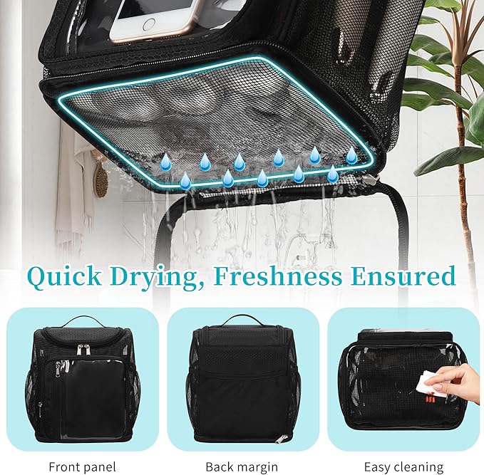 Hanging Shower Caddy Portable - Travel Toiletry Bag for Men & Women, Large Capacity Caddy Dorm Basket, Quick Dry Toiletry Tote Bag with Stain Resistant Bottom for Bathroom, Beach, Camp, Gym