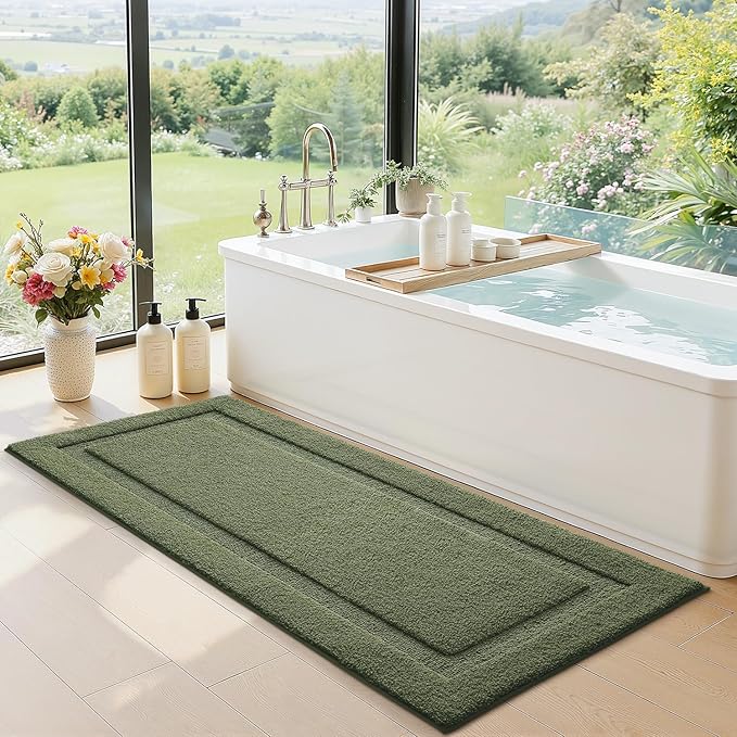 LUMI Extra Large Ultra Soft Bathroom Rugs Non Slip with Rubber Backing, Absorbent Washable Bath Mat Quick Dry, Upgraded Premium Microfiber Plush Carpet for Bathtub and Shower Floor, Green, 24x60