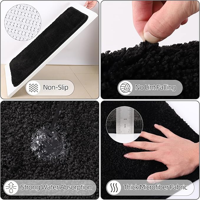 XLHOMO Bathroom Sets with Shower Curtain and Rugs, 27PCS Black Bathroom Accessories Set with Trash Can, Black Shower Curtain Set, No Slip Super Absorbent Bathroom Rugs